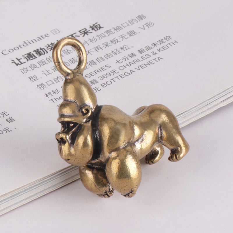 Solid Brass Gorilla King Kong Metal Gold Pendant Men's Keychain Key Ring Charms 07FC0E-D4 - KOEEK
