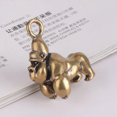 Solid Brass Gorilla King Kong Metal Gold Pendant Men's Keychain Key Ring Charms 07FC0E-D4 - KOEEK