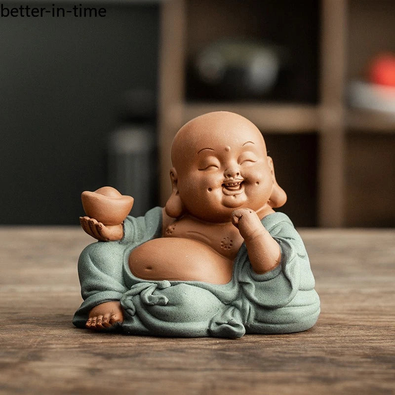 10.5cm Exquisitely Purple Clay Absorbing Wealth Maitreya Buddha Tea Pet Ornament 07FC0E-D4 - KOEEK