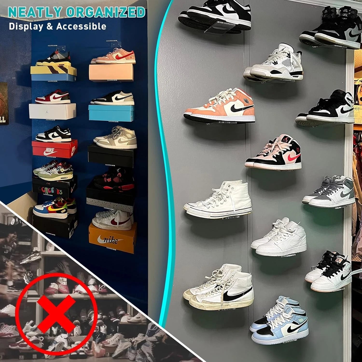 Floating Shoe Display Shelves for Wall Mount Set of 6 - Clear Acrylic Floating 07FC0E-D4 - KOEEK