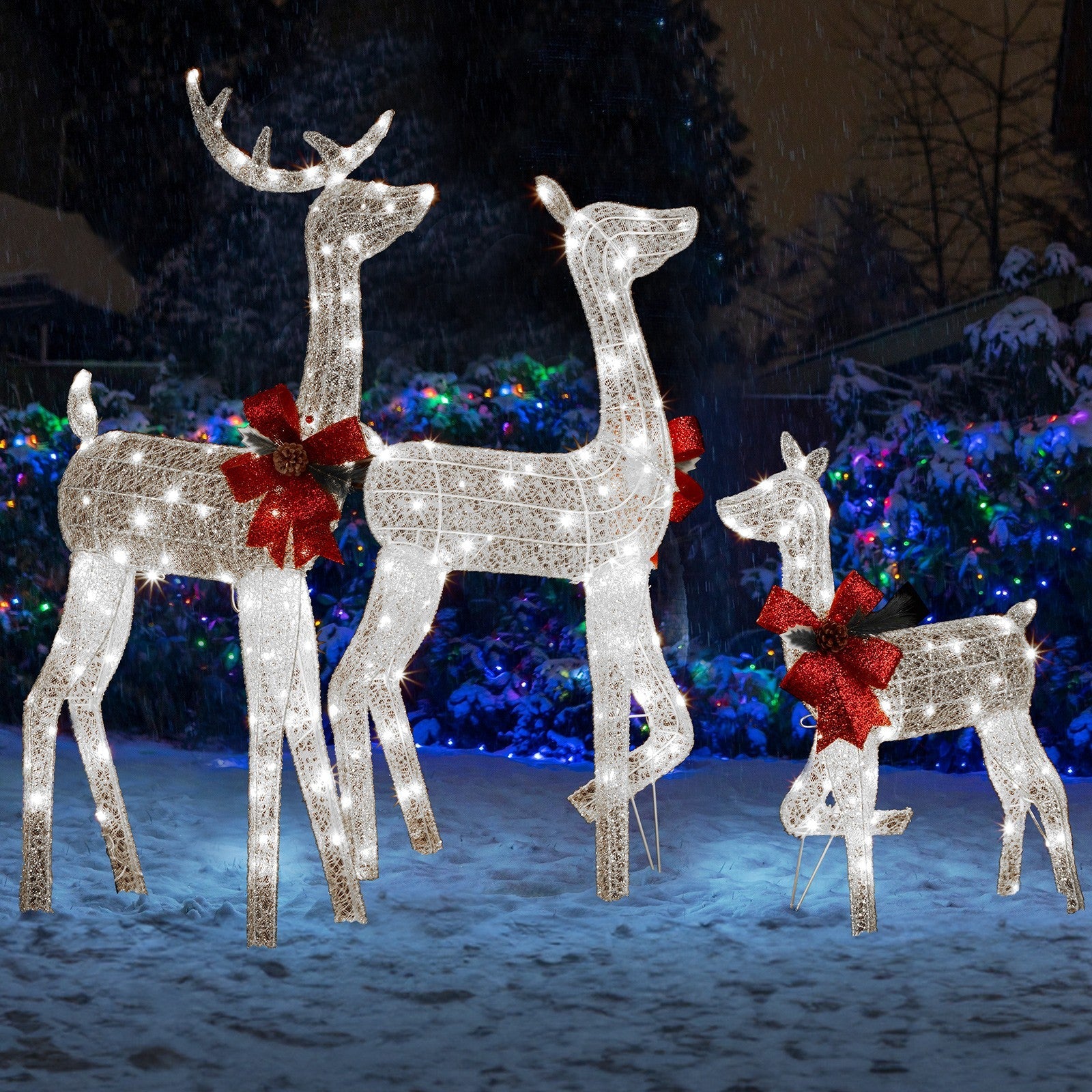 Christmas Lighted Reindeer Family Outdoor Yard Decoration Lighted Deer Set 07FC0E-D4 - KOEEK