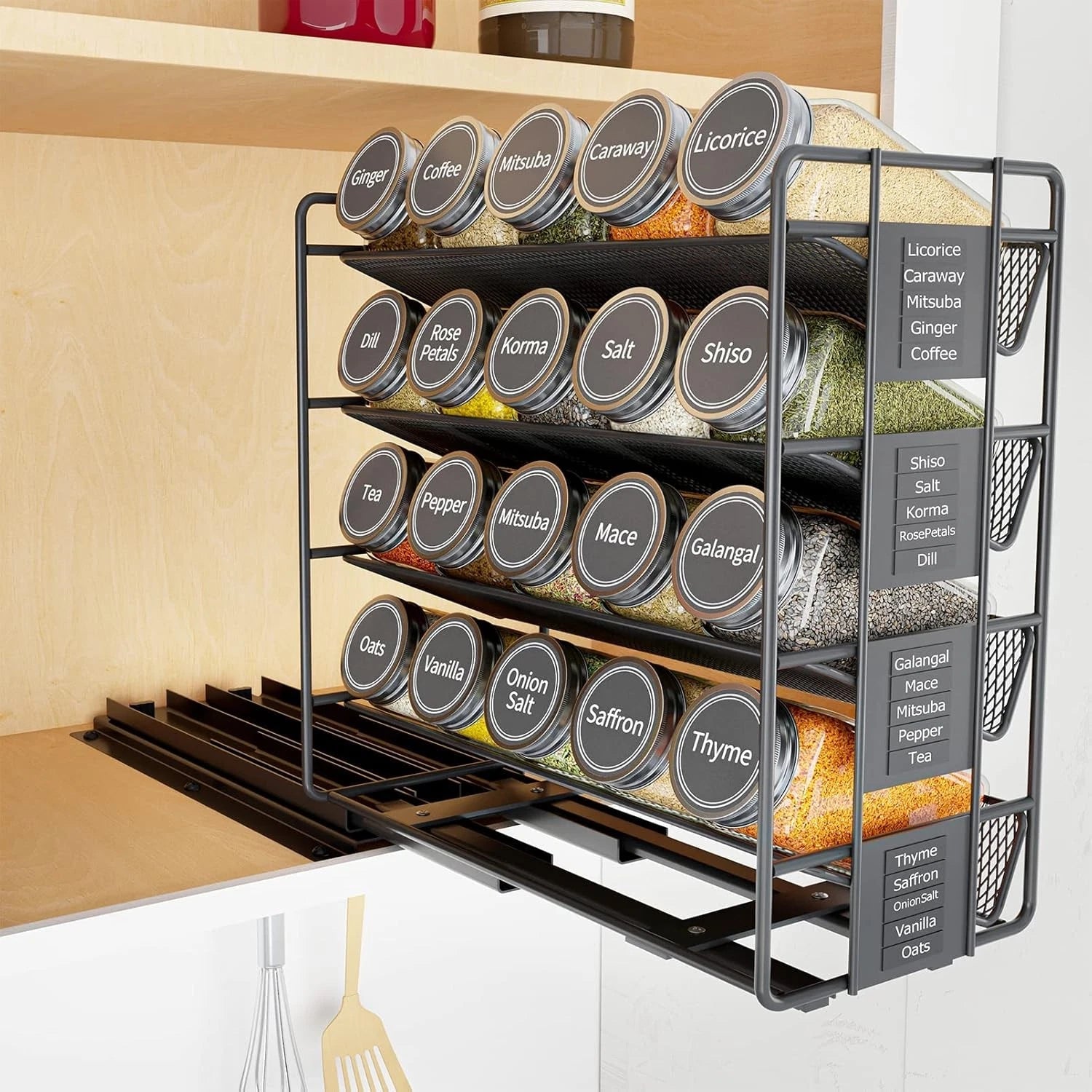 Pull Out Spice Rack Organizer with 20 Jars, Duty Slide Out Seasoning Organizer 07FC0E-D4 - KOEEK