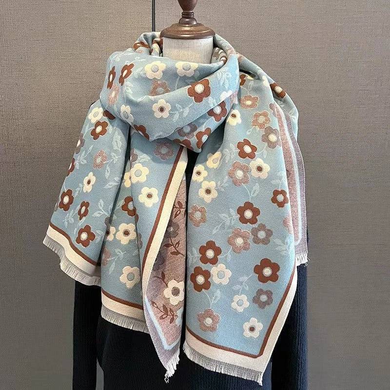 Womens Pink Floral Cashmere Scarf Large Blanket Winter Shawl Bandana Neckerchief 07FC0E-D4 - KOEEK