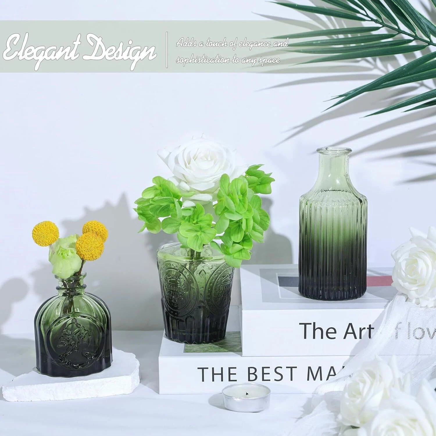 Glass Bud Vase Set of 24, Small Green Flower Vases for Centerpieces in Bulk 07FC0E-D4 - KOEEK
