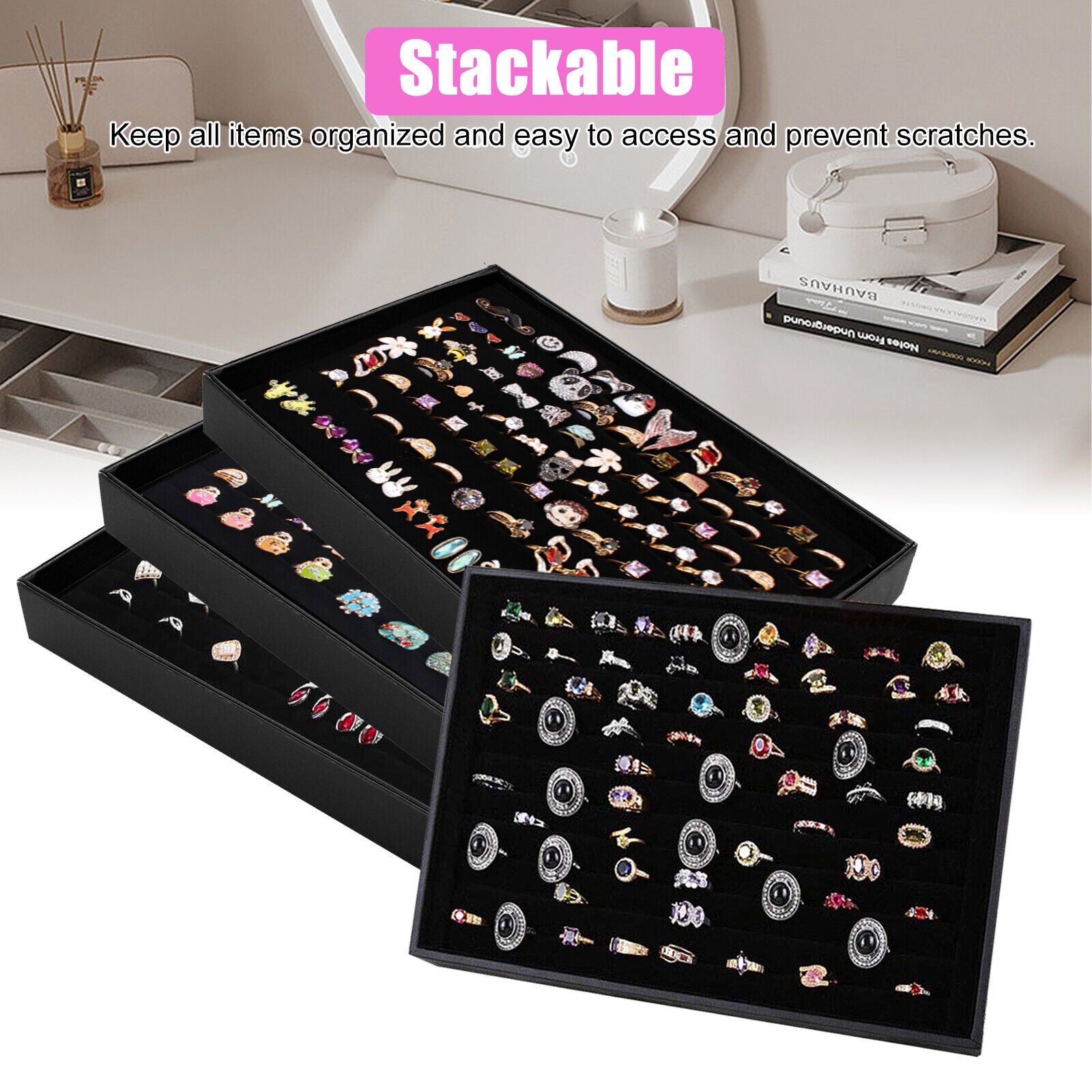 100 Slots Jewelry Ring Display Organizer Tray Holder Earrings Storage Boxes Case koeek - KOEEK