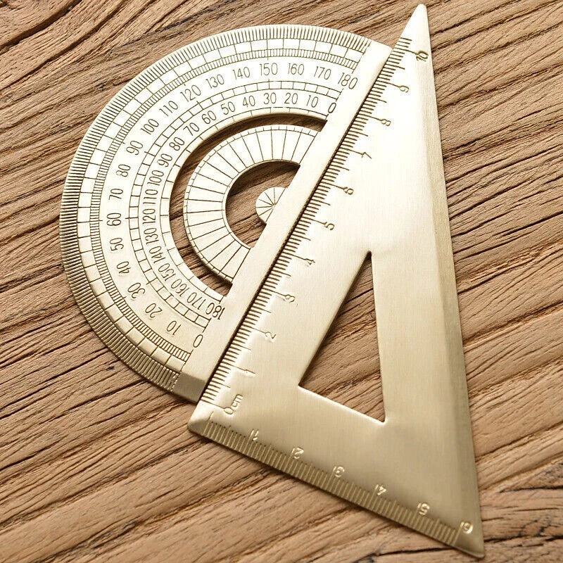Brass Triangle Ruler Protractor Construction Site Drawing Student Stationery 07FC0E-D4 - KOEEK