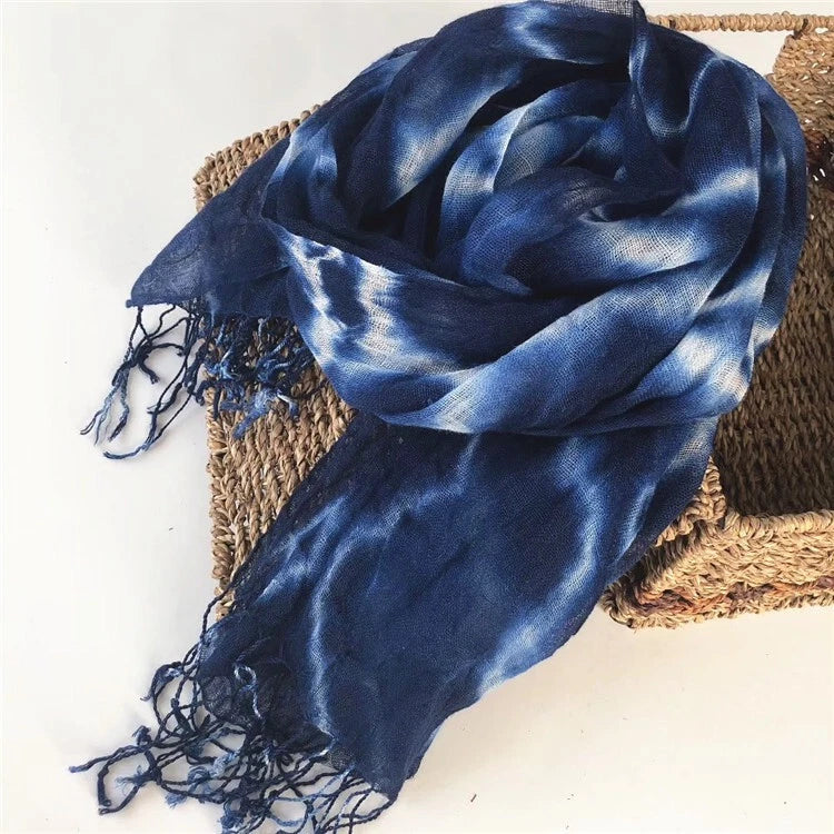 Mens  Flax Linen Tasseled Fairy Tie-dyed Unisex Spring Shawl Bandana Wrap 07FC0E-D4 - KOEEK