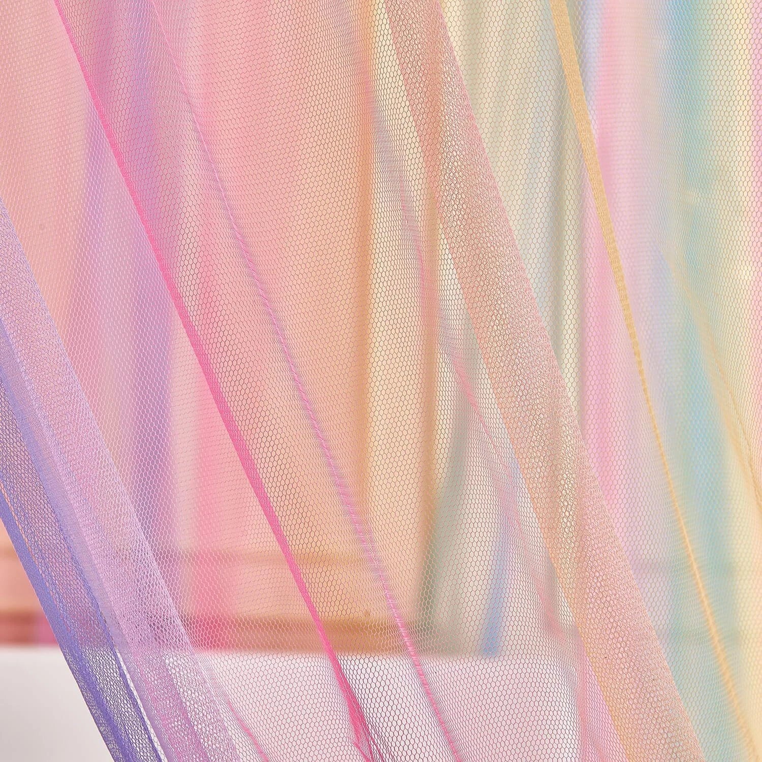 Rainbow Bed Canopy for Girls Kids with Light, 4 Corner Post Princess Canopy Bed 07FC0E-D4 - KOEEK