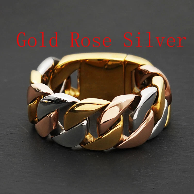 Gold Black 32mm Men Super Heavy Stainless Steel Bracelet Women Chain Bracelets 07FC0E-D4 - KOEEK