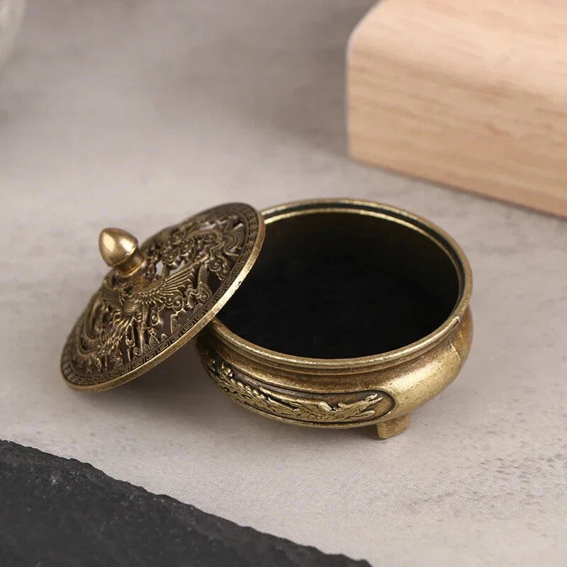 Antique Brass Pocket Dragon Phoenix Incense Burner Hollow Incense Chinese 07FC0E-D4 - KOEEK