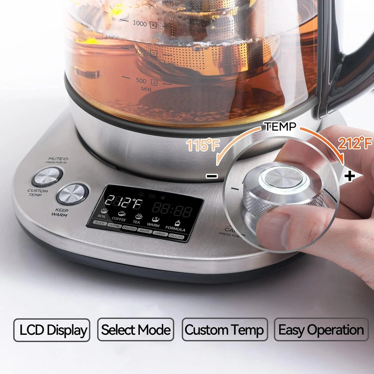 Tea Kettle Electric Tea Kettle with Removable Infuser, 9 Preset Brewing Programs 07FC0E-D4 - KOEEK