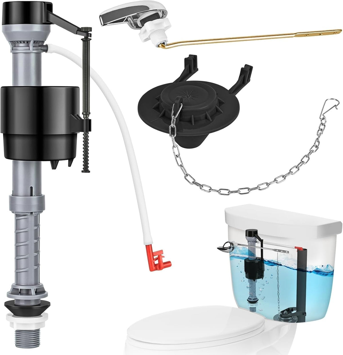 new Universal Toilet Flusher Replacement Kit, Water-Saving & Height Black 07FC0E-D4 - KOEEK