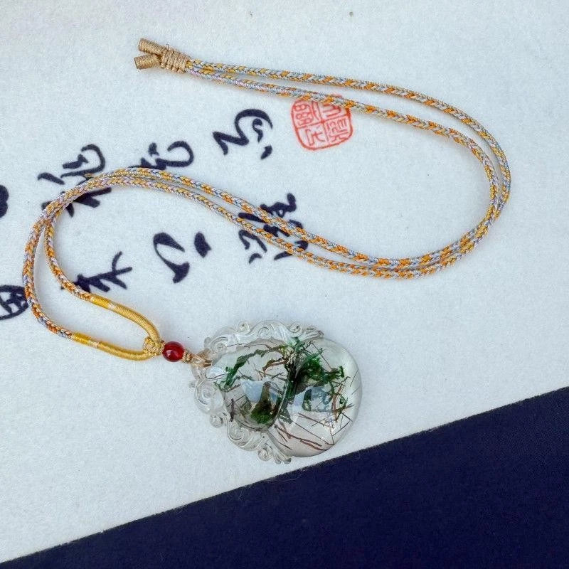 Green Resin Gourd Pendant Ice Style Carved Jewelry with Cord 07FC0E-D4 - KOEEK
