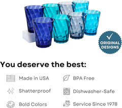 Plastic Reusable Drinking Glasses (Set of 8) 14oz Rocks Cups in Coastal Colors 07FC0E-D4 - KOEEK