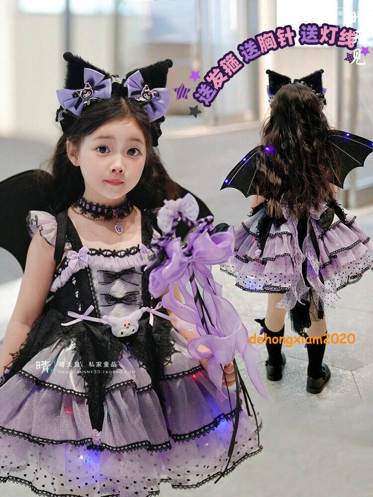 Cute Kuromi Girl Princess Dress Kawaii Kids Halloween Lace Dress Cosplay Costume 07FC0E-D4 - KOEEK