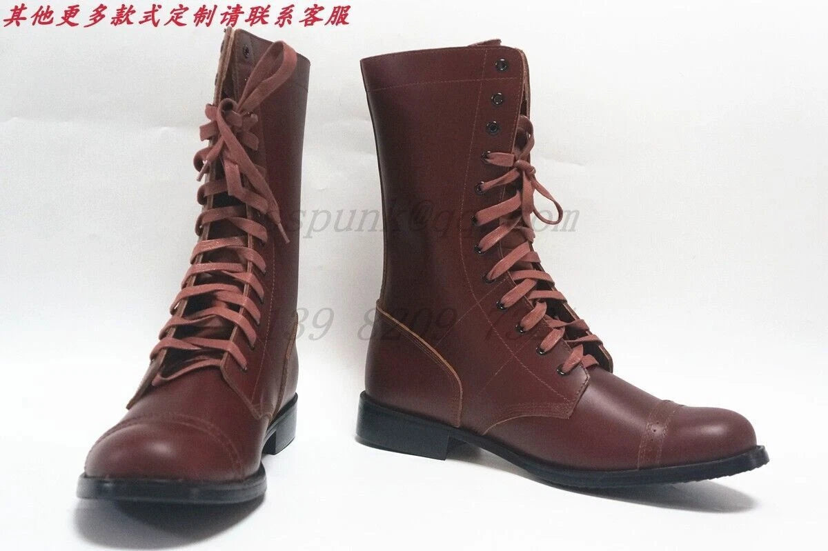 Military Boots For WW2 US Army Airborne Paratrooper Brown Cosplay Leather Shoes 07FC0E-D4 - KOEEK
