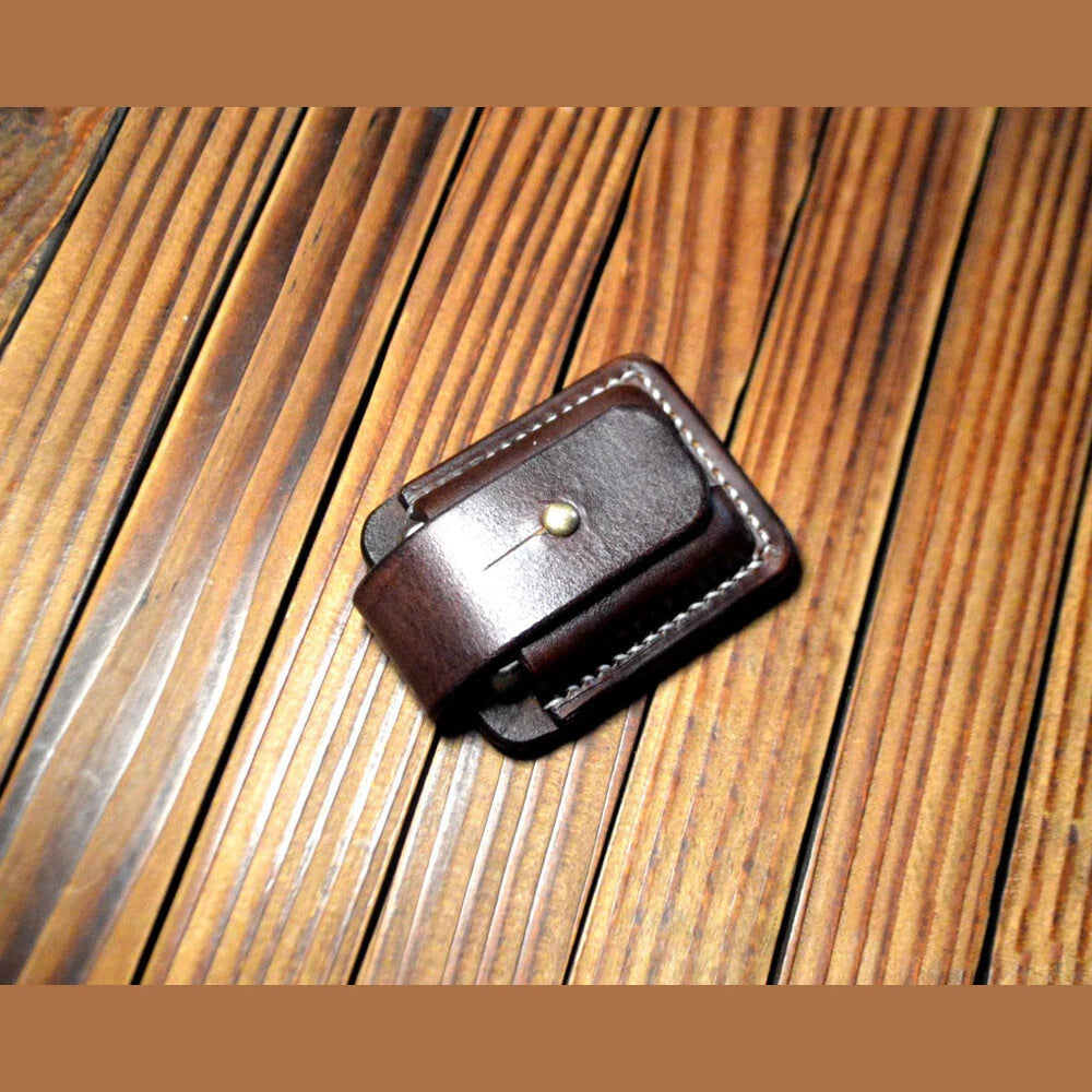 Hand made  Leather Case For Zippo Lighter Full Grain Cowhide Pouch Holder 07FC0E-D4 - KOEEK