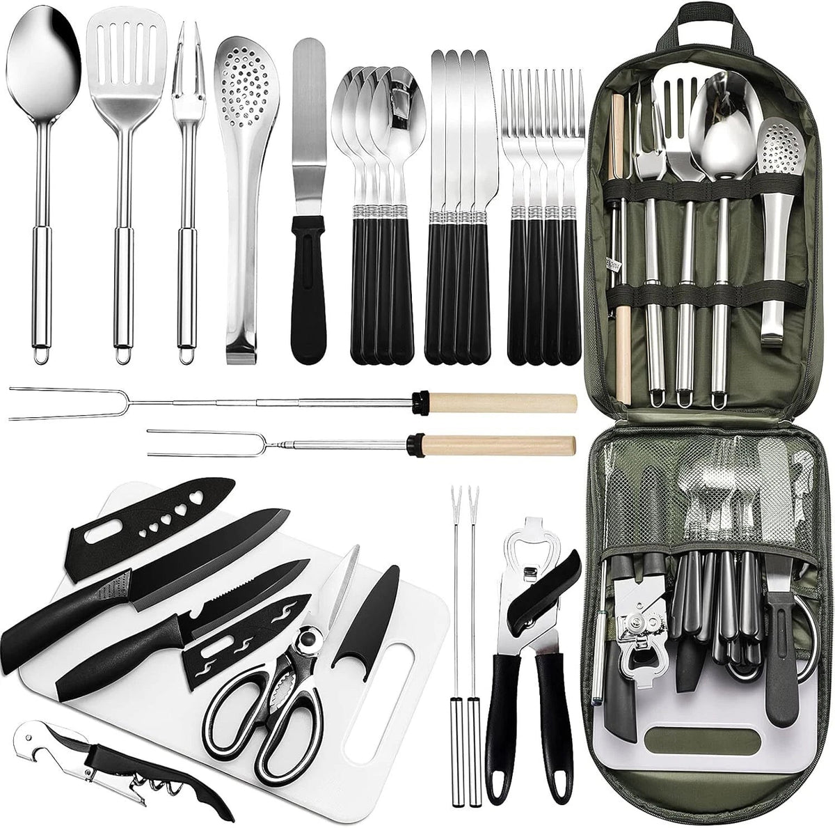 Portable Camping Kitchen Utensil Set - 27 Piece Kitchen Utensil Set 07FC0E-D4 - KOEEK
