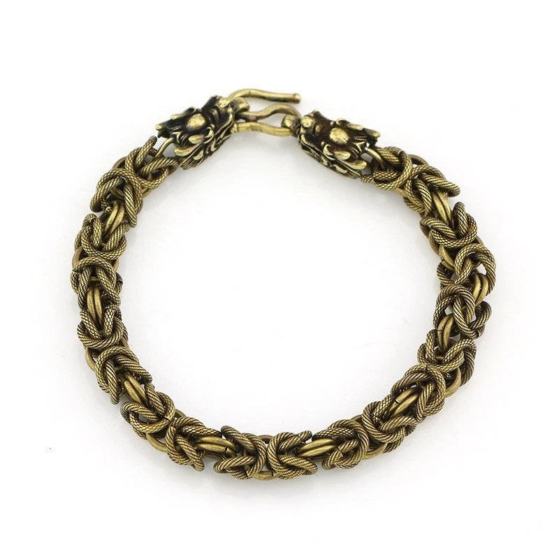 Copper Zodiac Dragon Head Bracelet Men Women Metal Bangle Handcrafted Jewelry 07FC0E-D4 - KOEEK