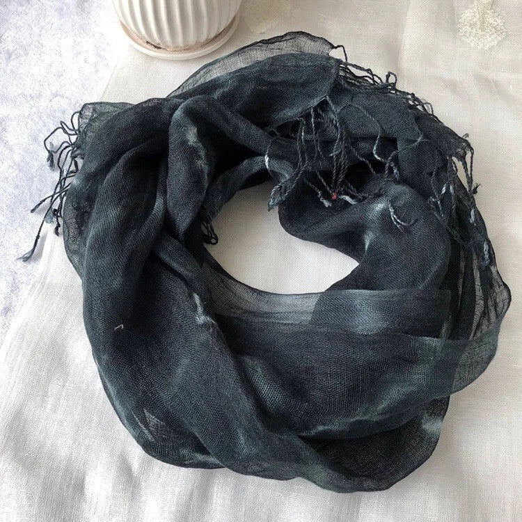 Mens  Flax Linen Tasseled Fairy Tie-dyed Unisex Spring Shawl Bandana Wrap 07FC0E-D4 - KOEEK