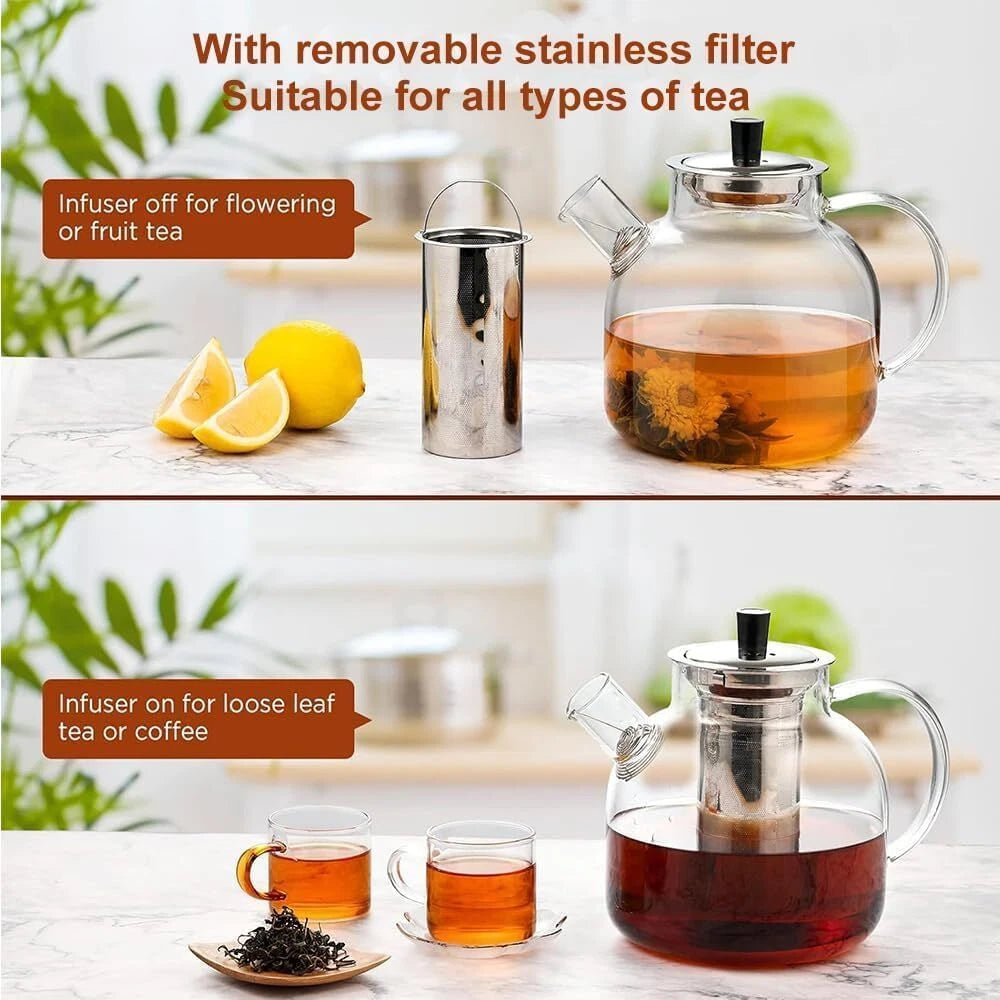 1500ml(50oz) Glass Teapot with Removable Infuser, Stovetop Safe Large Tea Pot 07FC0E-D4 - KOEEK