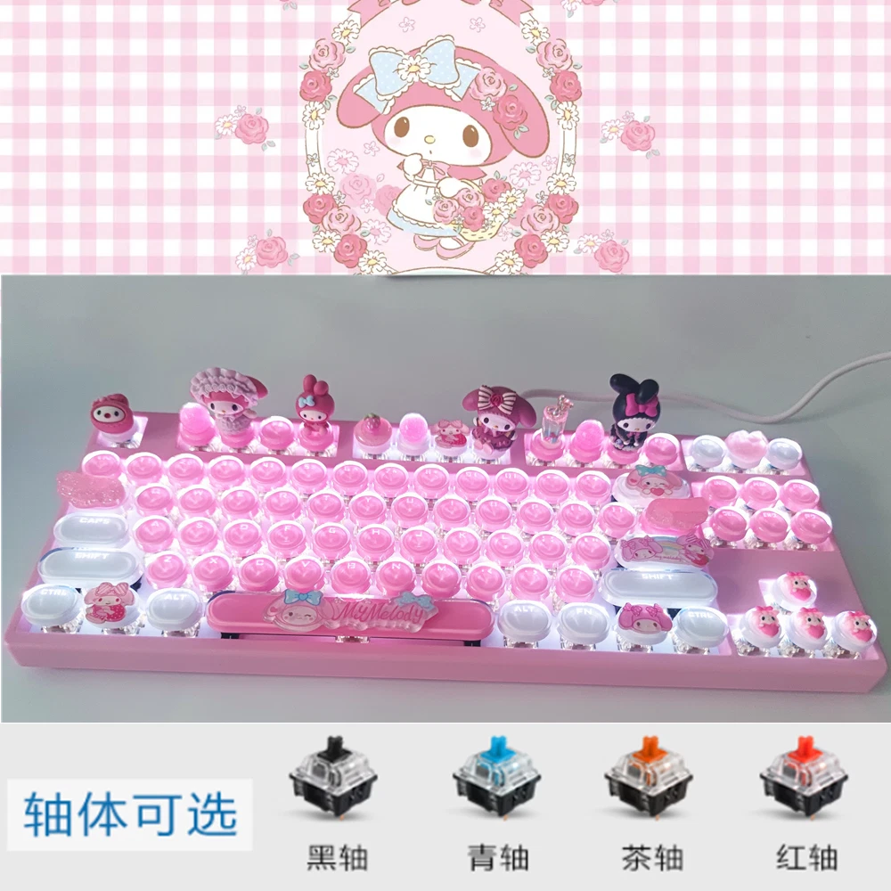Kuromi My Melody Cinnamoroll Mechanical Keyboard 83 /104 Keys Keypad Cyan Axis 07FC0E-D4 - KOEEK