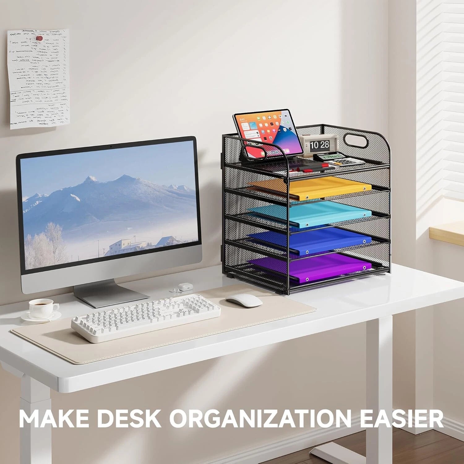 5-Shelf Paper Organizer with Handles, Metal Mesh Desktop Organizer Black 07FC0E-D4 - KOEEK