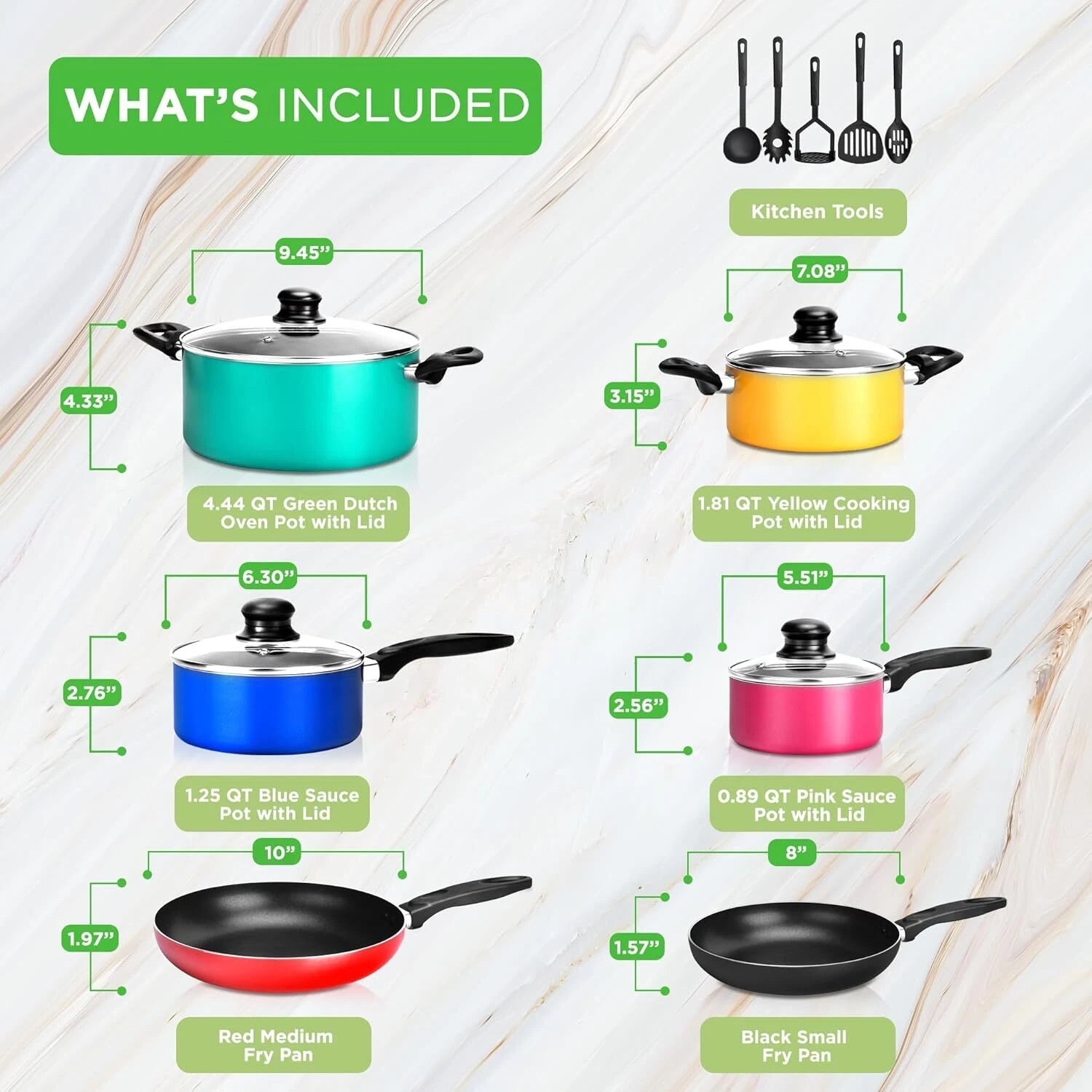 15-Piece Non-Stick Kitchen Cookware Set, PFOA/PFOS Free 07FC0E-D4 - KOEEK