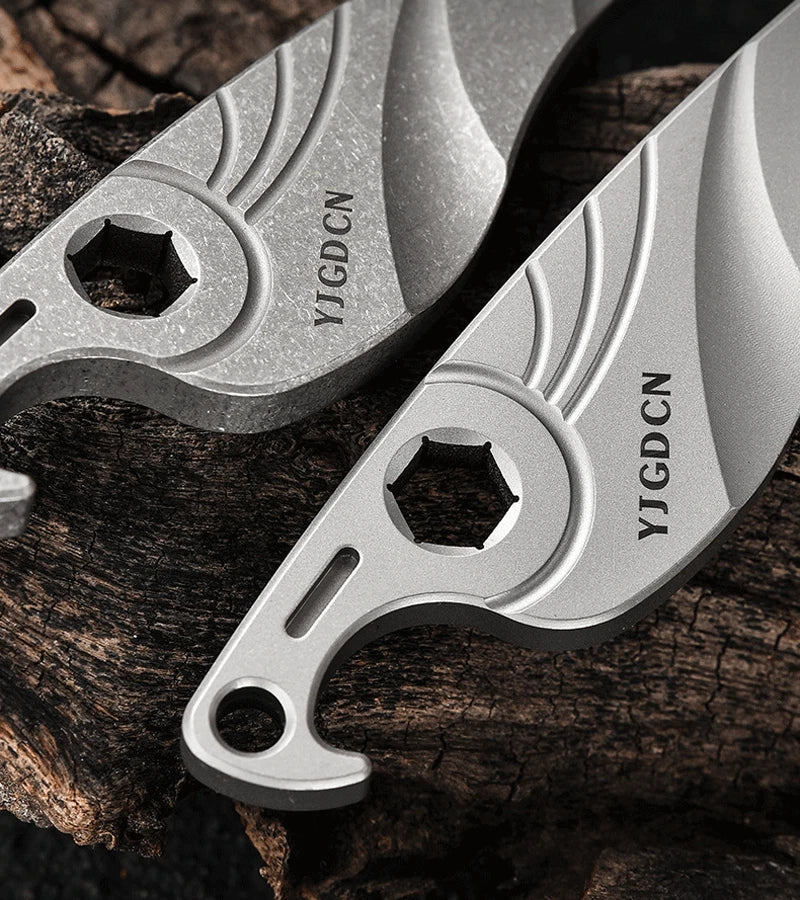 EDC Titanium Pry Bar Crowbar Wrench Bottle Opener Keychain Pocket Multi Tools 07FC0E-D4 - KOEEK