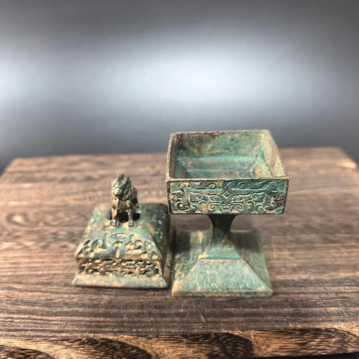 Vintage Finish Alloy Incense Burner Square Pixiu Censer Home Aromatherapy 07FC0E-D4 - KOEEK