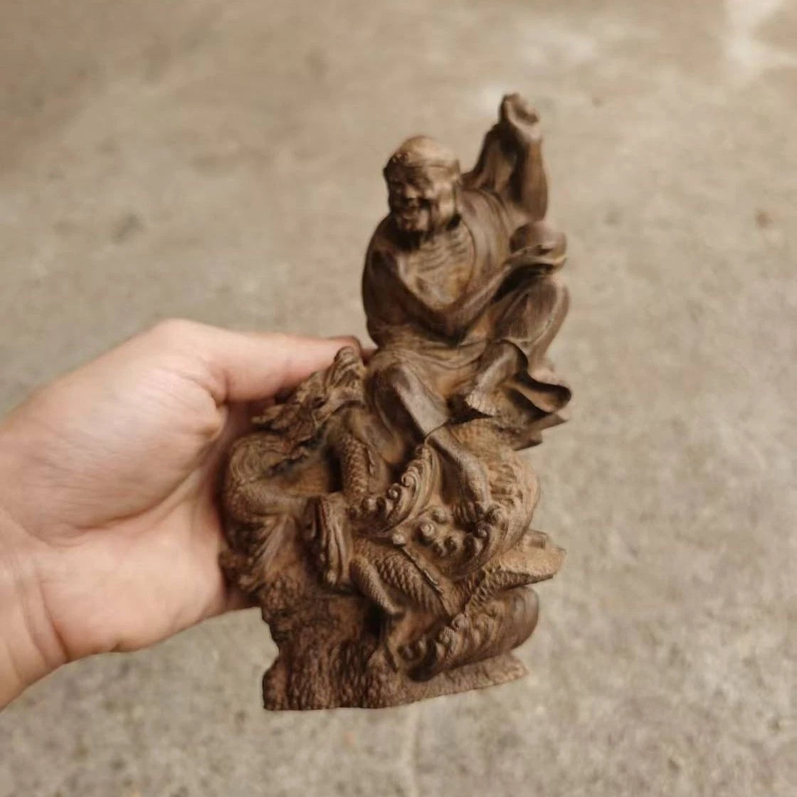 17*9cm Vietnamese Agarwood Carved Dragon Arhat Figurine Feng Shui Wealth Gift 07FC0E-D4 - KOEEK