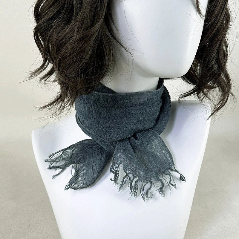 Unisex Narrow Slender Flax Linen Tassel Scarf Neckerchief Shawl Thin Bandana 07FC0E-D4 - KOEEK