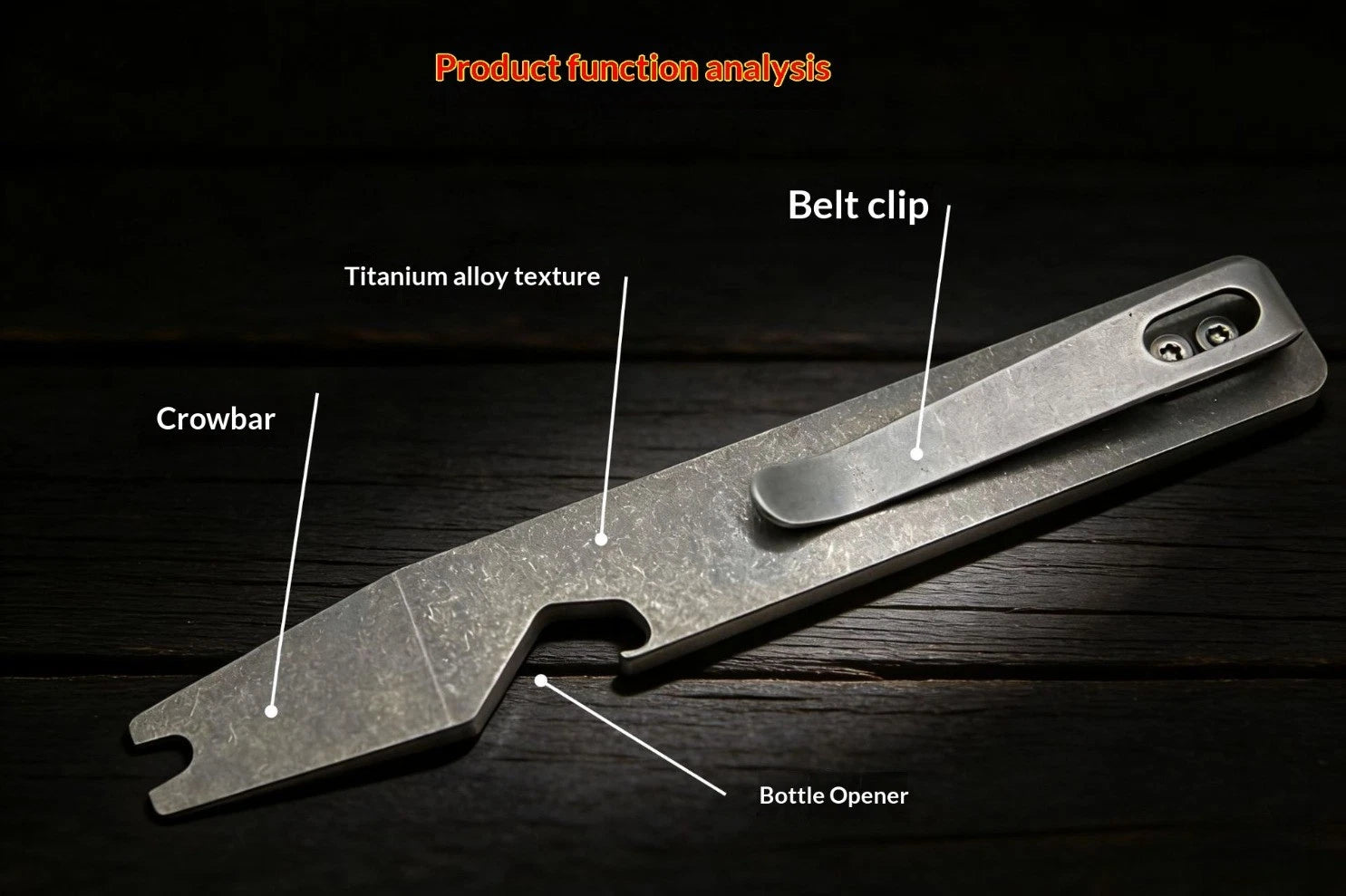 Minimalist TC4 Titanium alloy Pry Bar - with Bottle Opener Multi Tool Back clip 07FC0E-D4 - KOEEK