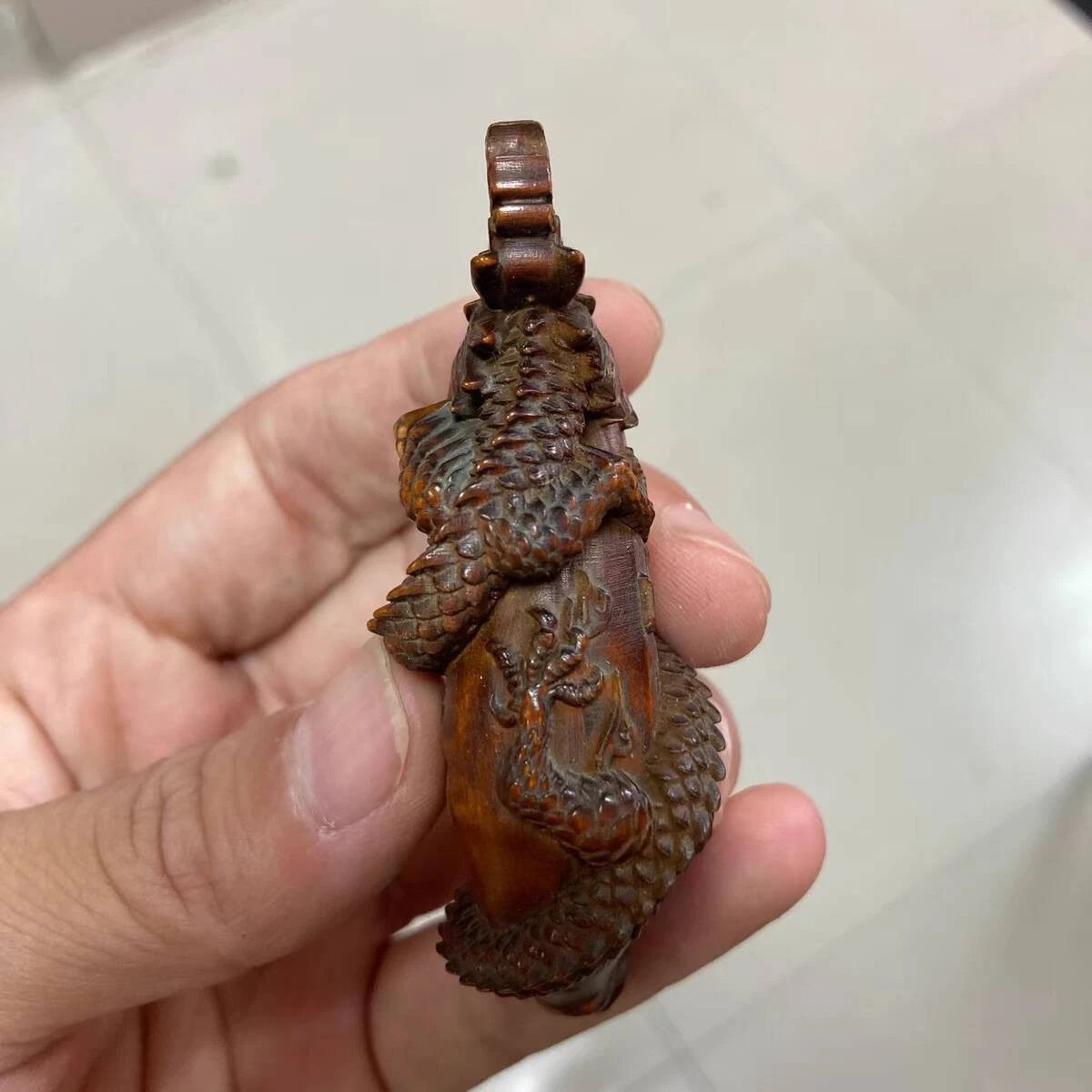 COOL Chinese Boxwood Hand Carved Dragon Figure Statue Netsuke Pendant Gift 07FC0E-D4 - KOEEK