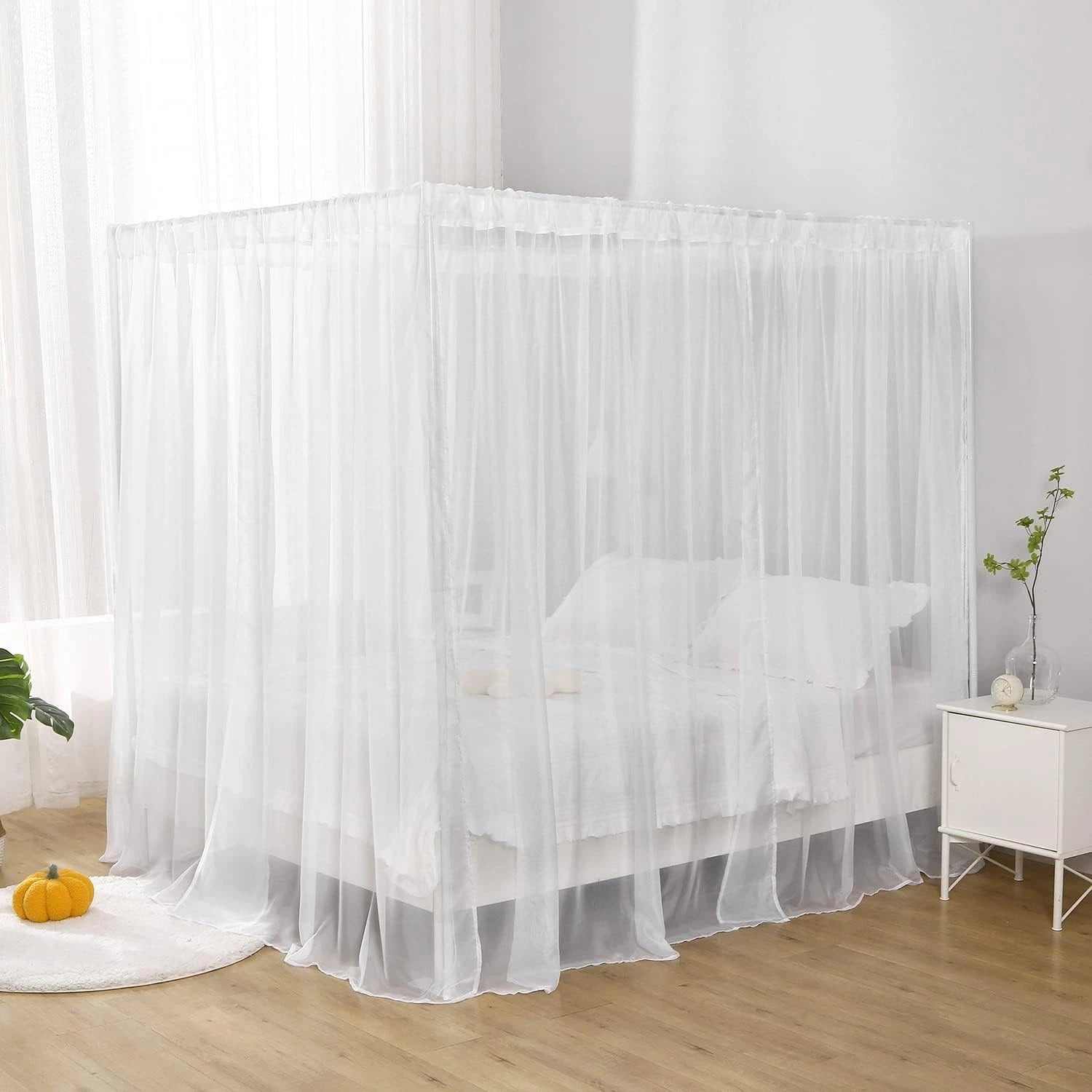 White Canopy Bed Curtain for Queen Bed,Soft Bed Canopy Scarf (Queen, White) 07FC0E-D4 - KOEEK