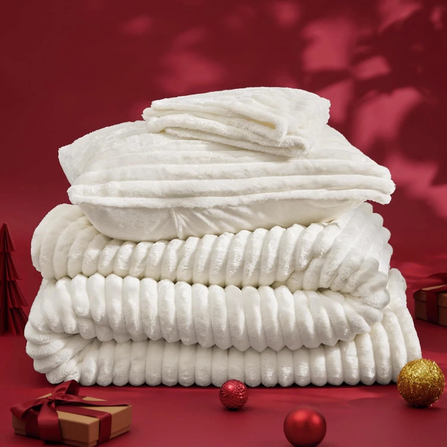 Queen Fluffy Comforter Set -3 pcs,1 plush queen comforter set with 2 pillowcases 07FC0E-D4 - KOEEK