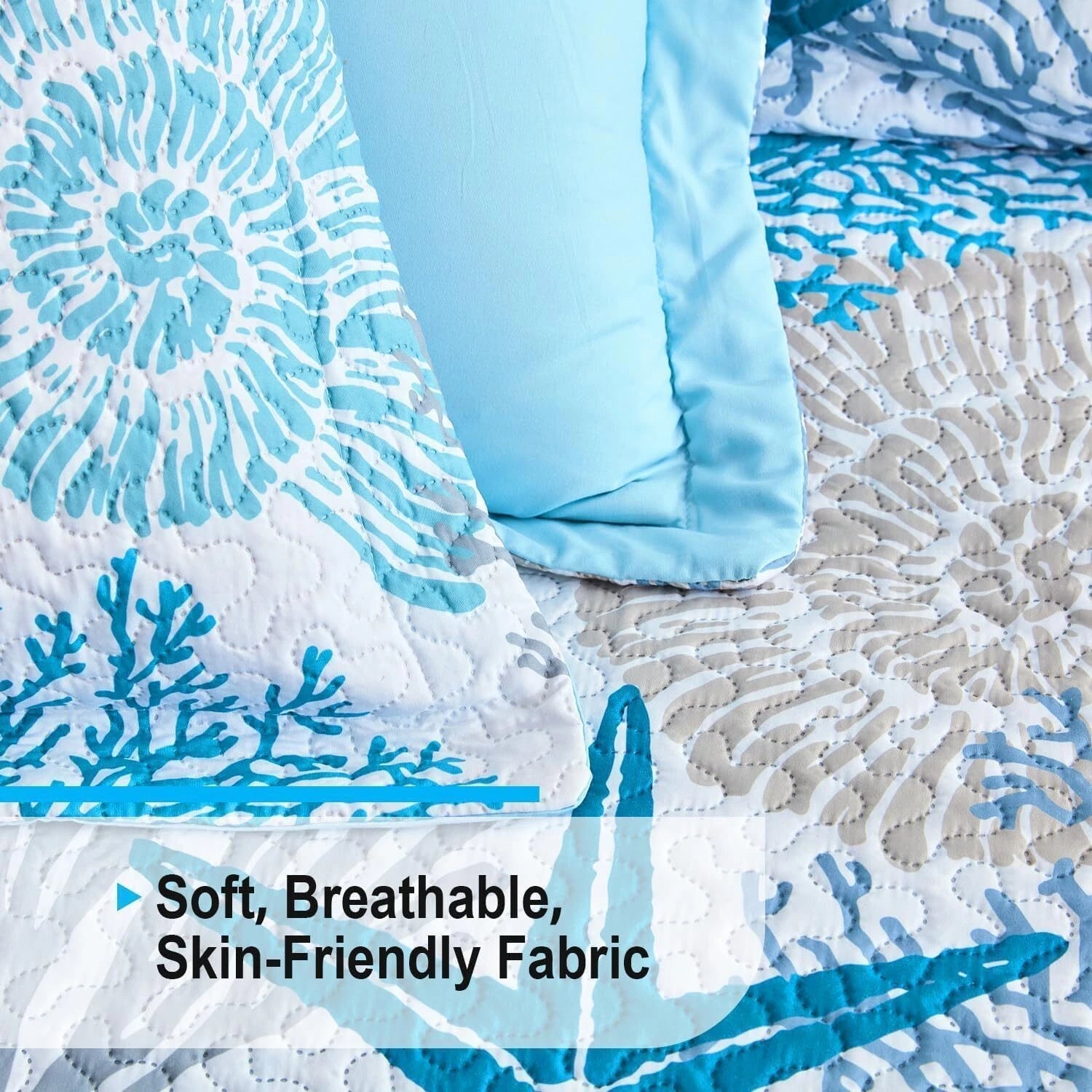 3 Piece Coastal Quilt Sets King Size - Reversible Microfiber Quilts with 2 Shams 07FC0E-D4 - KOEEK