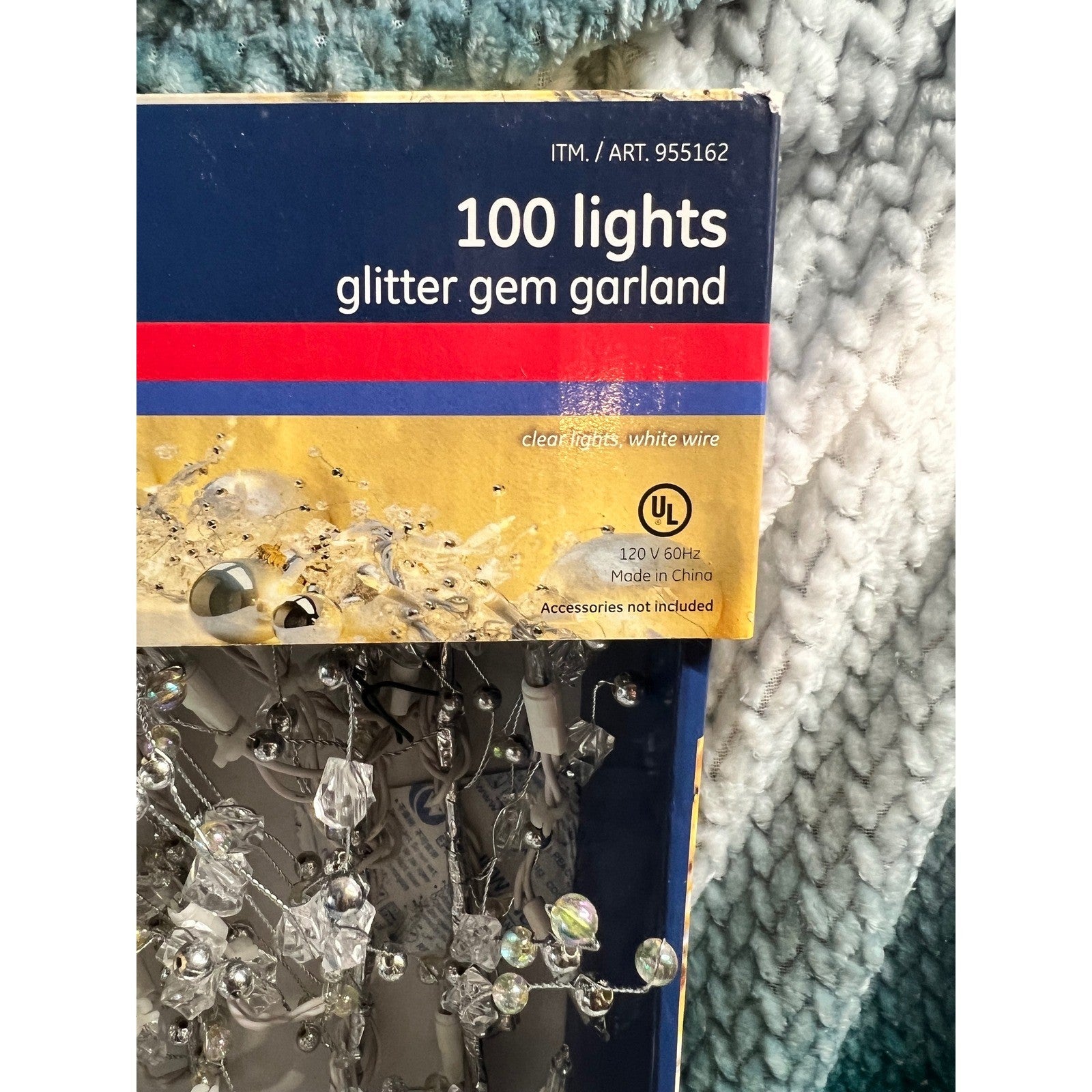GE 100 Lights Glitter Gem Garland Clear Lights White Wire 9 ft GE - KOEEK