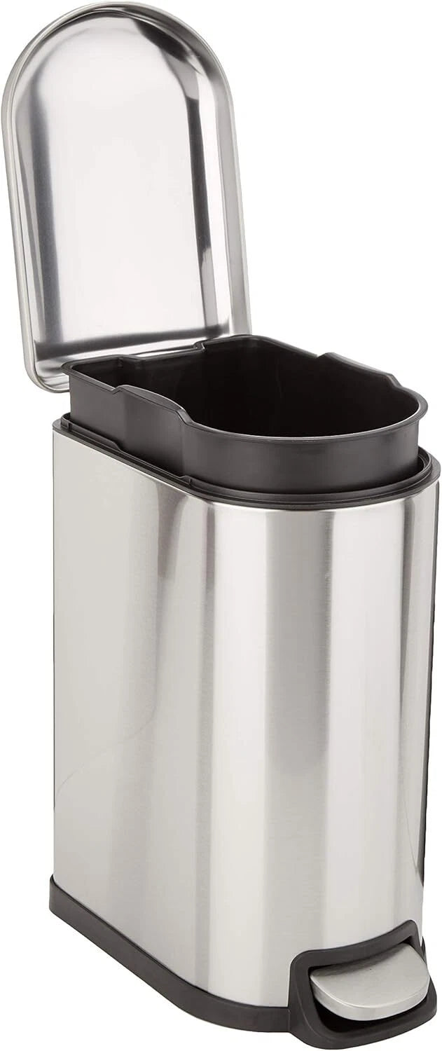 Compact trash can with lid and soft close foot pedal, brushed stainless steel 07FC0E-D4 - KOEEK