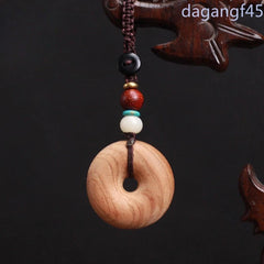 3.2cm Retro Peach Wood Ping An Key Pendant Necklaces Wood Carving Pendant 07FC0E-D4 - KOEEK