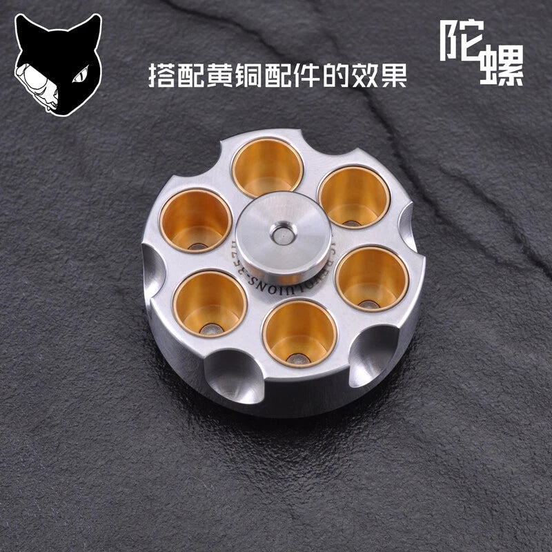 Stainless Steel Revolver Finger Spinner Hand Fidget Pocket EDC Toy Brass Bullets 07FC0E-D4 - KOEEK