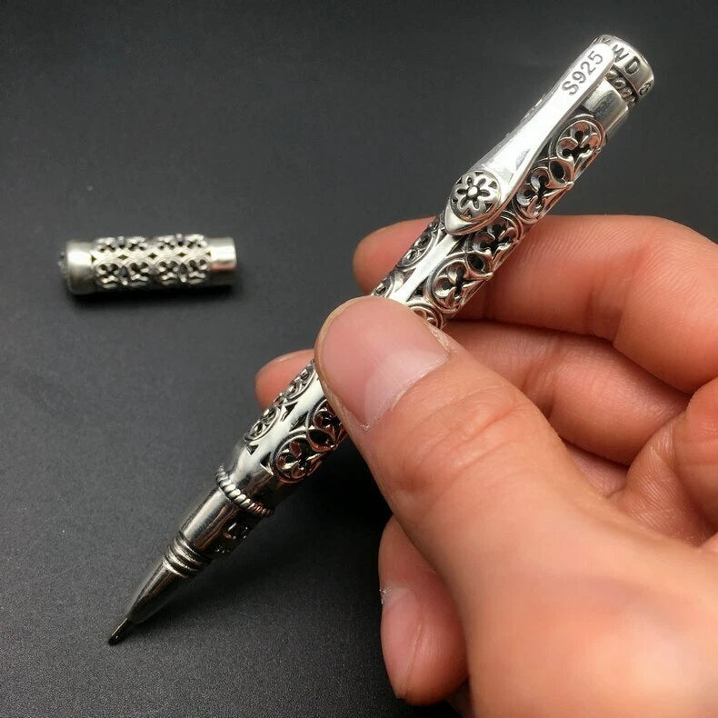 S925 Silver High Quality Ballpoint Pen EDC Tactical Signature Pen Gift 07FC0E-D4 - KOEEK