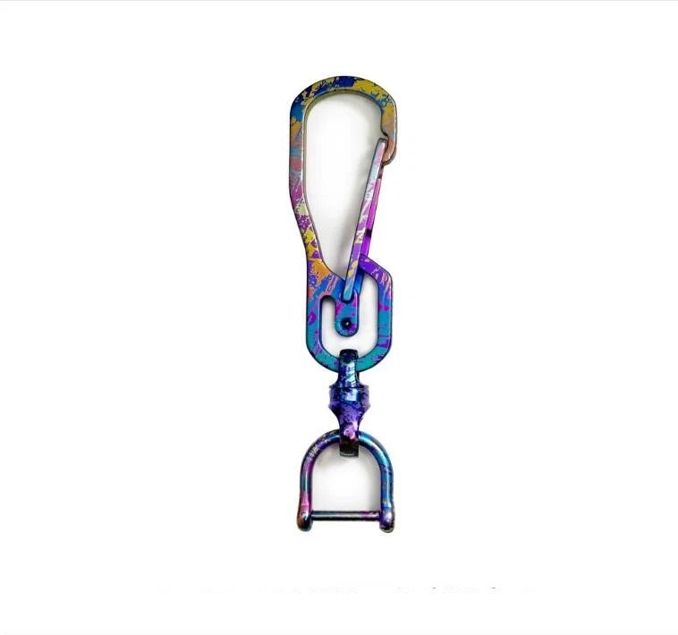 Titanium Alloy Keychain Carabiner w Ring Outdoor EDC Waist Hanging Buckle Tool 07FC0E-D4 - KOEEK