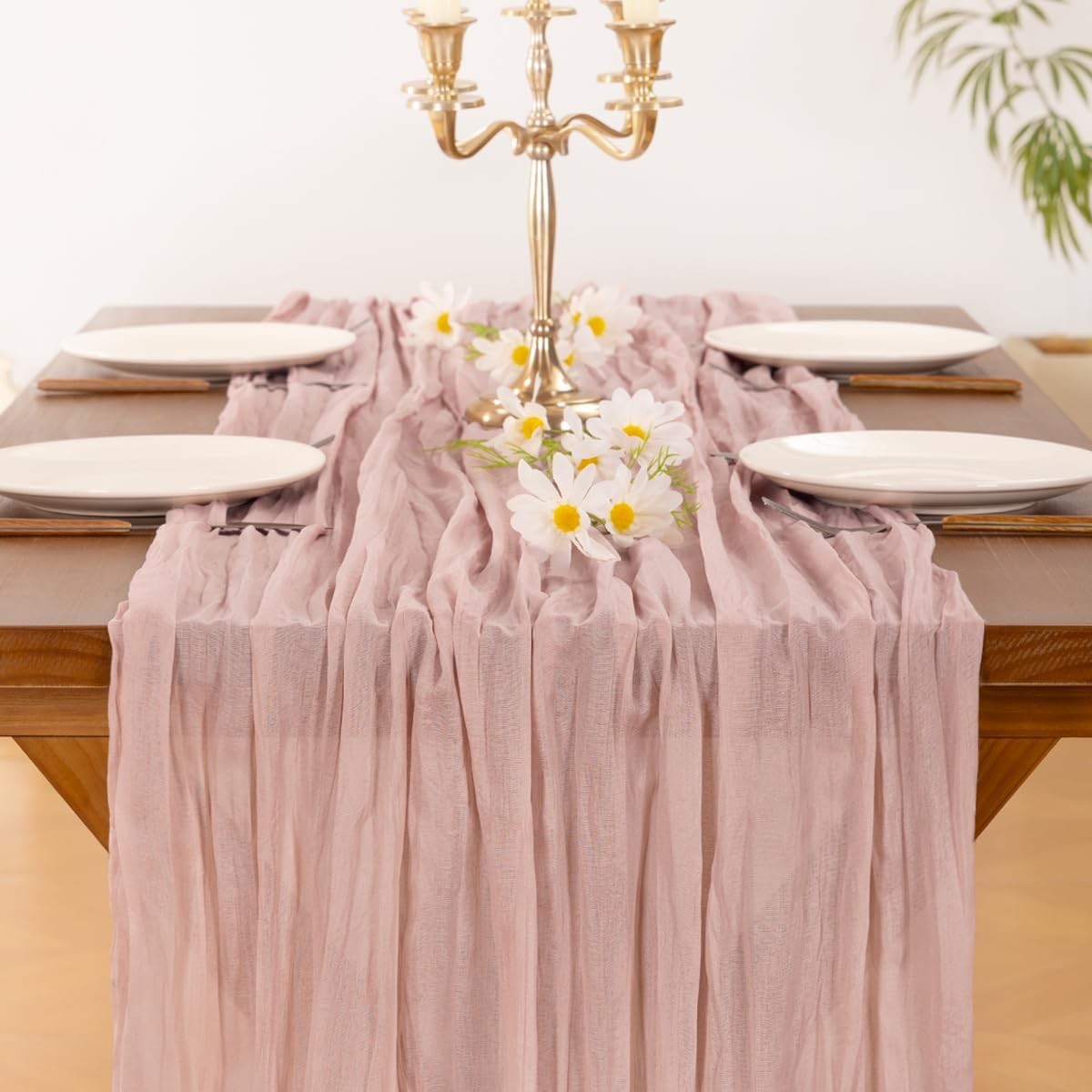 new Socomi Pink Cheesecloth Table Runner Summer Boho 10ft x 1pc, Dusty
