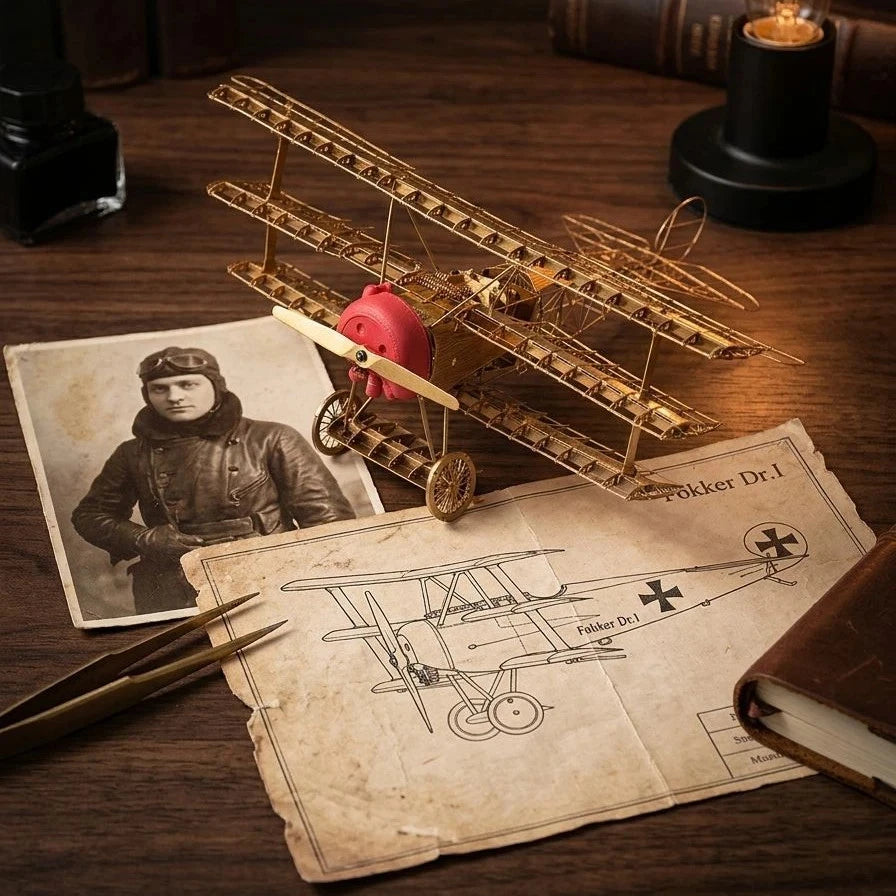 1:48 Copper WWI Fokker Dr.I Triplane Fighter DIY Assembly Aircraft Model 07FC0E-D4 - KOEEK