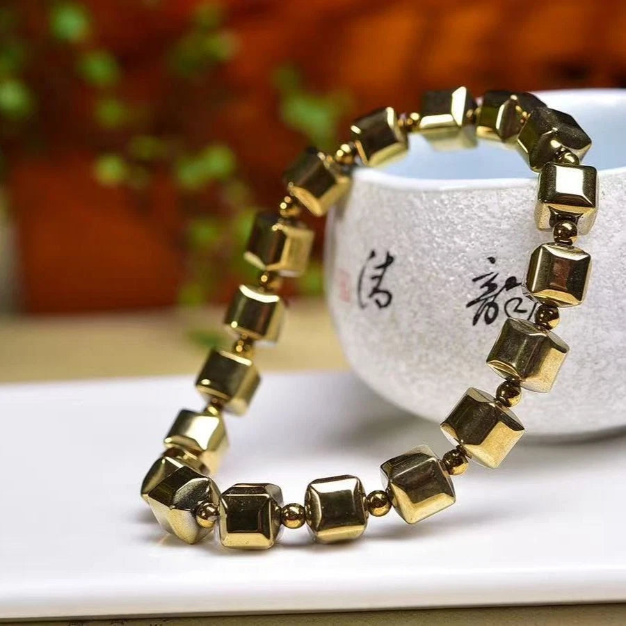 Brass Cube 8mm Bracelet Women’s Fashion Hand Bead Jewelry 07FC0E-D4 - KOEEK