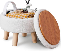 Storage Ottoman with Modern Round Footrest with Soft Upholstered Seat Cushion, 07FC0E-D4 - KOEEK