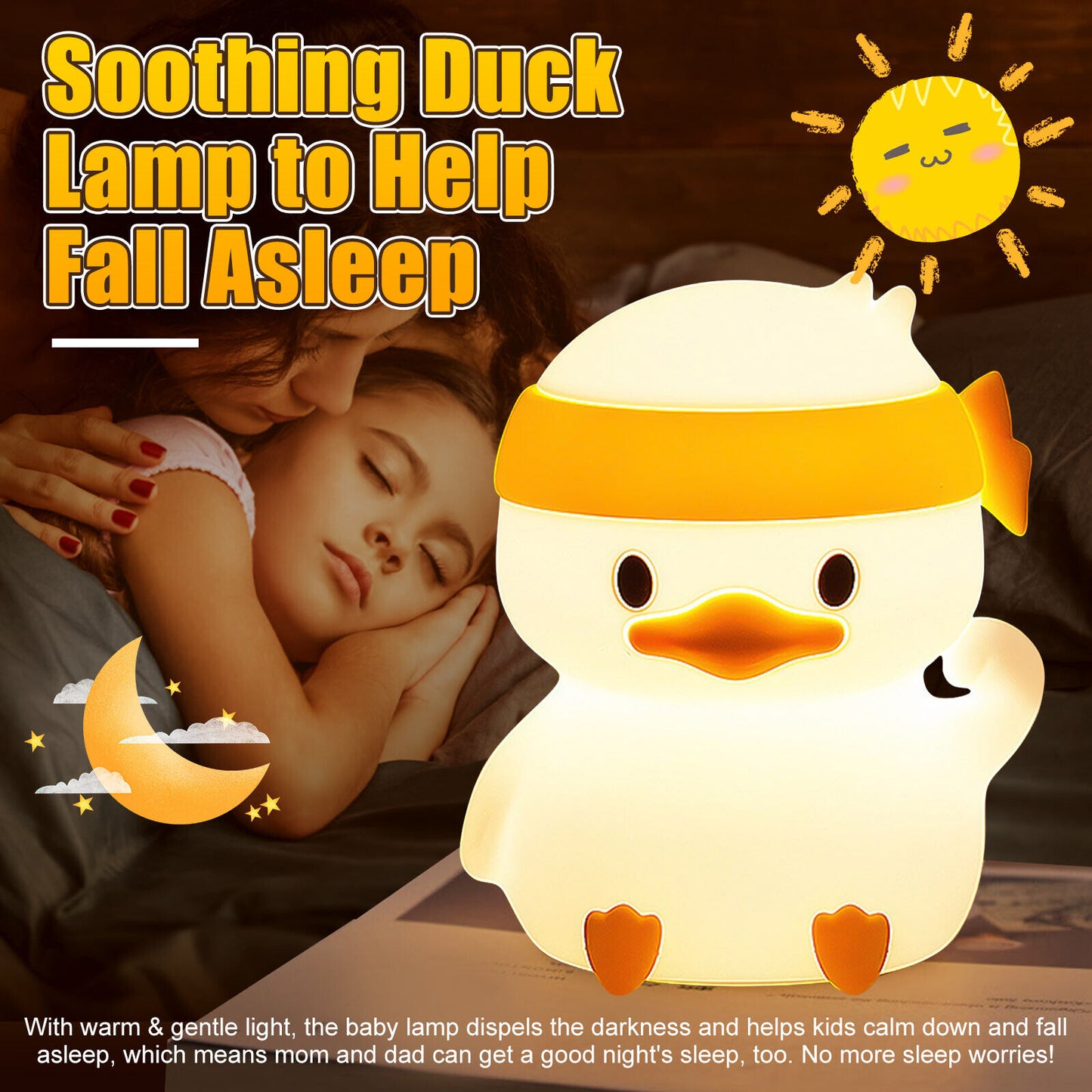 Silicone LED Cute Duck Night Light USB Charging Dimming Atmosphere Bedside Sleep