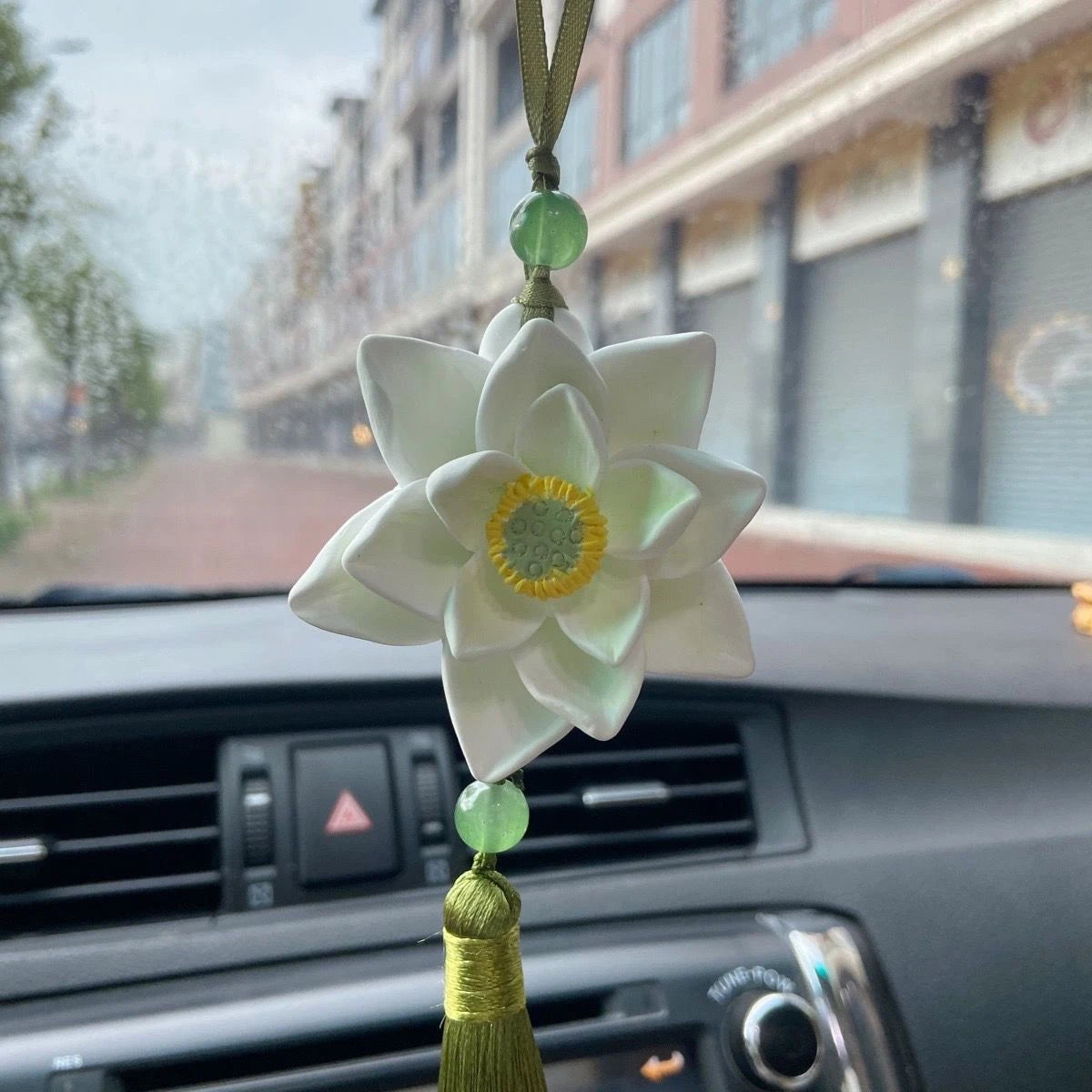 Lotus Car Hanging Ornament Chinese Style Rearview Mirror  Charm 07FC0E-D4 - KOEEK