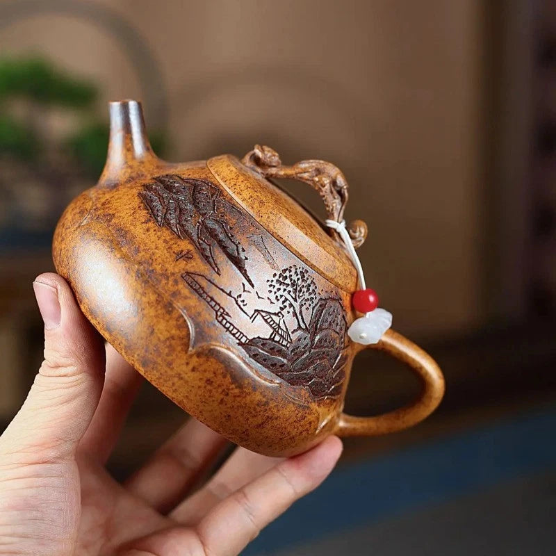 330ml Yixing Purple Clay Handmade Pot Tea Kettle with Filter Kungfu Teaware 07FC0E-D4 - KOEEK